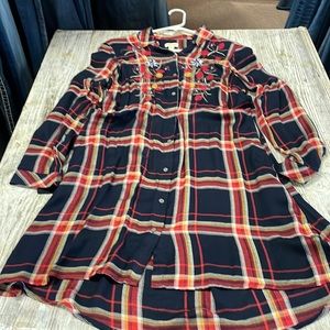 🌟Tribal.Jeans Plaid, Embroidered & Beaded Dress🌟